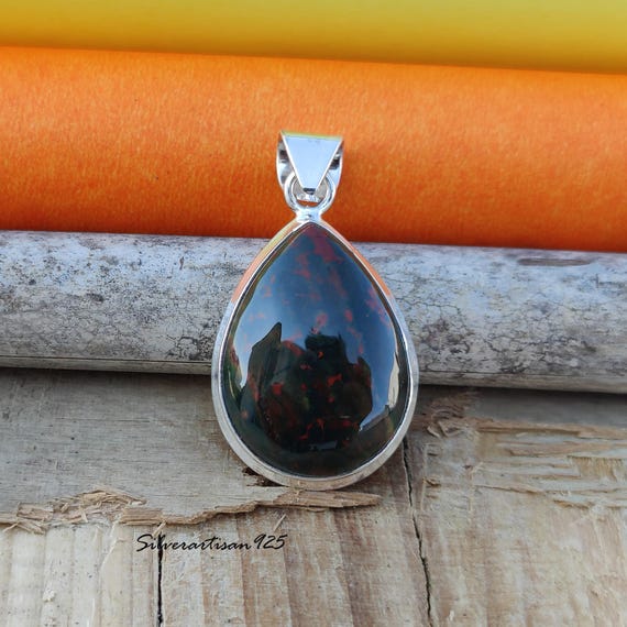 Bloodstone Pendant Necklace: Sterling Silver Gemstone Jewelry