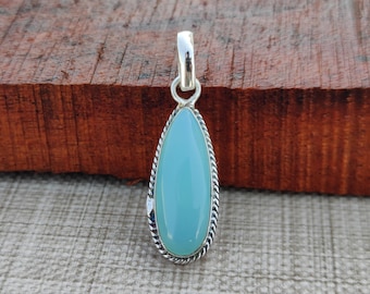 Aqua Chalcedony Pendant: Sterling Silver Boho Jewelry