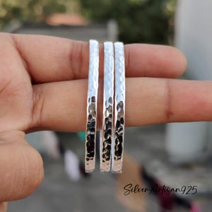 Hammered Sterling Silver Bangle Set: Stackable Boho Bracelets