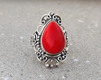 SIGNED Native American Indian Jewelry Navajo Sterling Silver Red