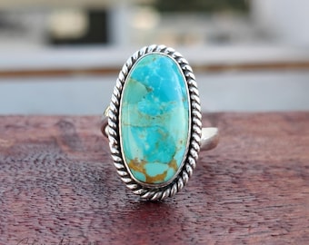 Kingman Turquoise Ring: Handmade 925 Sterling Silver Boho Statement