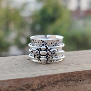 Handmade Honey Bee Spinner Ring: 925 Sterling Silver Meditation Jewelry