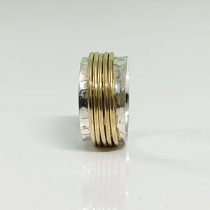 Boho 925 Sterling Silver Spinner Ring: Brass Fidget Anxiety Ring
