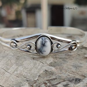 Dendritic Agate Bangle: Handmade 925 Sterling Silver Cuff