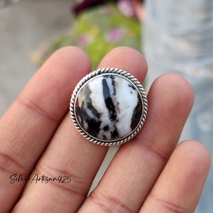 Zebra Jaspis Ring: Boho 925 Sterling Silber Stein Ring
