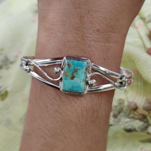 Kingman Turquoise Bangle: Handcrafted 925 Sterling Silver Cuff Bracelet image 4