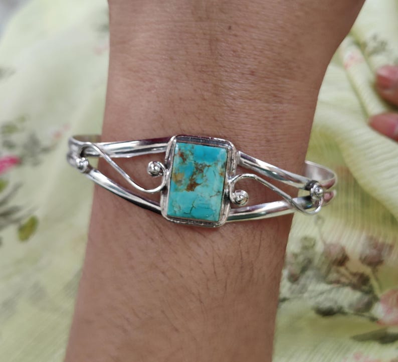 Kingman Turquoise Bangle: Handcrafted 925 Sterling Silver Cuff Bracelet image 4