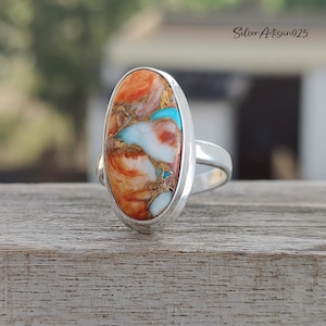 Kingman Turquoise Ring: Oval Sterling Silver Handmade Jewelry Oyster Turquoise