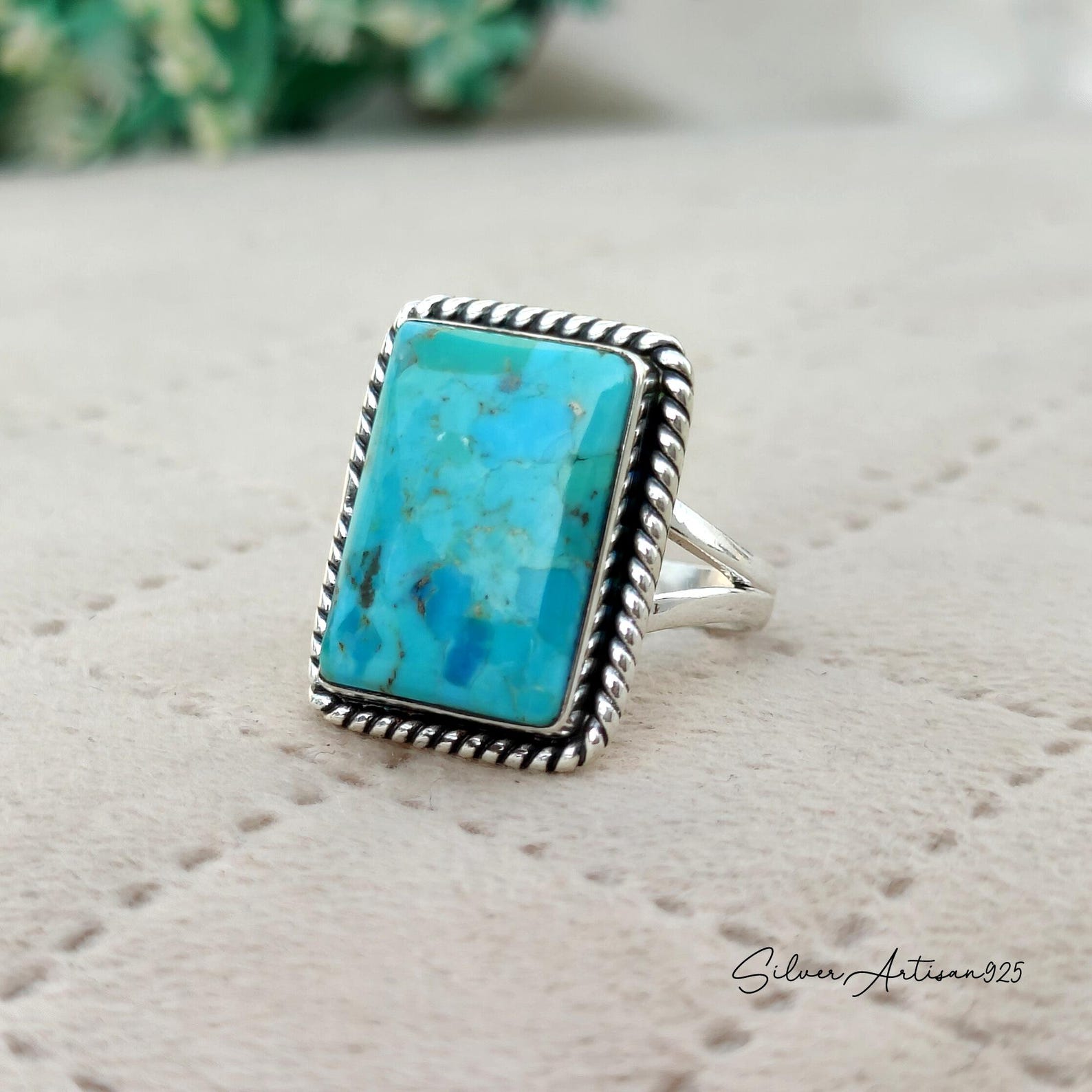 Kingman Turquoise Ring: 925 Sterling Silver Rectangle Ring - Etsy