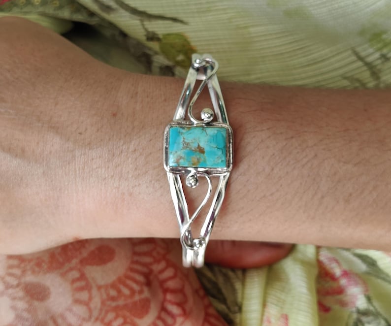 Kingman Turquoise Bangle: Handcrafted 925 Sterling Silver Cuff Bracelet image 5