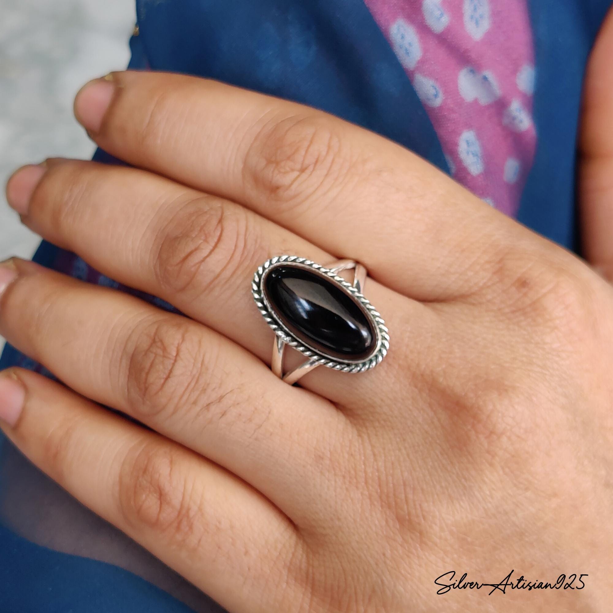 Black Onyx Sterling Silver Ring: Handmade Oval Gemstone Jewelry - Etsy