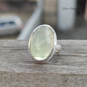 Prehnite Gemstone Ring: Oval Sterling Silver Handmade Jewelry