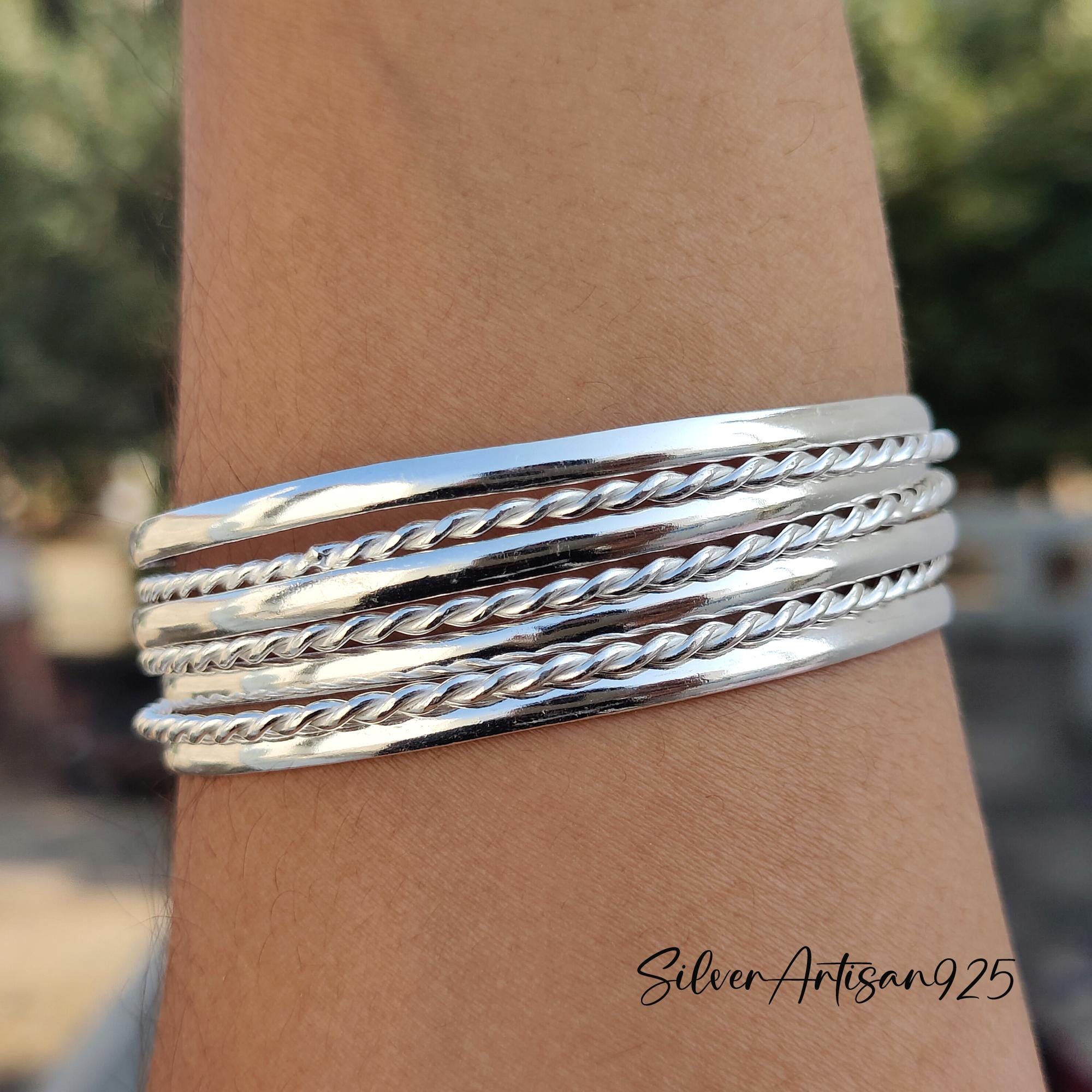 Sterling Silver Bangle Set: Stackable Twisted Bracelets - Etsy
