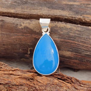Blue Chalcedony Pendant, Handcraft Sterling Silver Jewelry, Pear Gemstone Necklace, Chalcedony Jewelry, Beautiful Pendant Perfect Gift Her