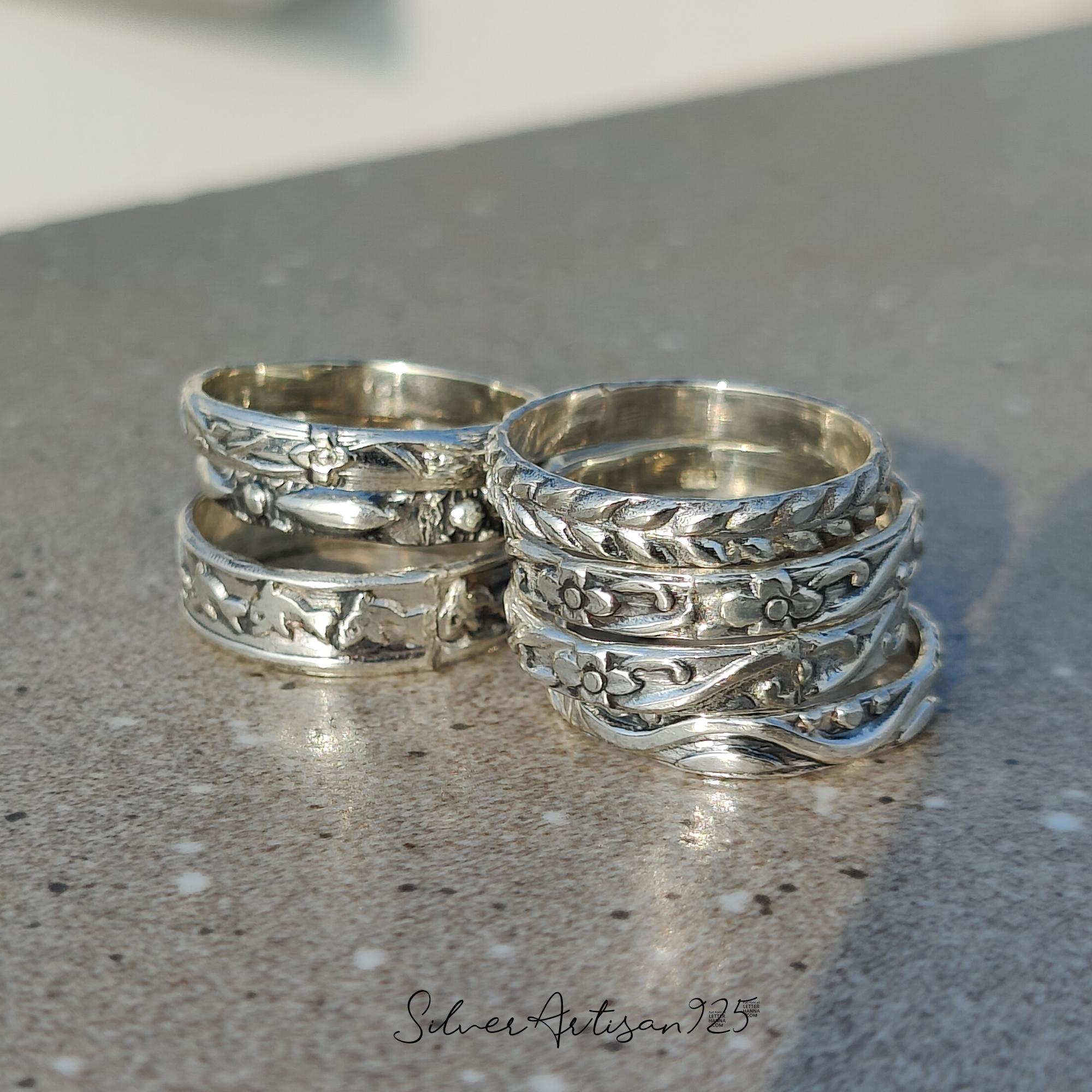 Sterling Silver Stacking Ring Set of 7 - All Different Designer Bands ...