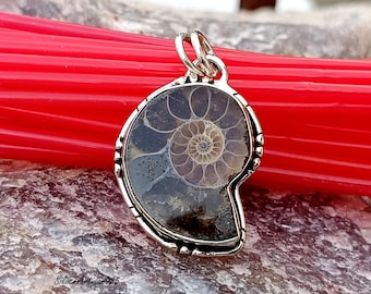 Sterling Silver Ammonite Fossil Pendant: Women's Wedding Jewelry