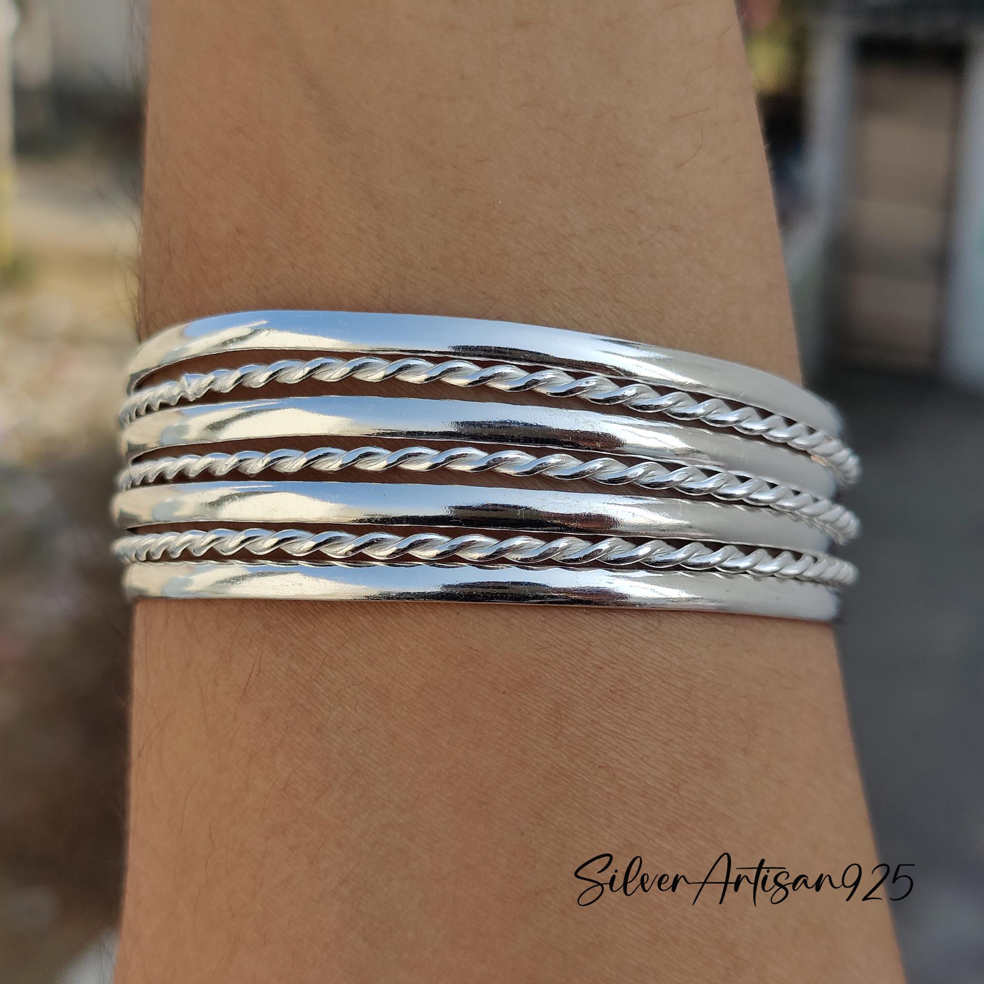 Sterling Silver Bangle Set: Stackable Twisted Bracelets - Etsy