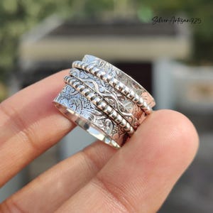 Sterling Silver Spinner Ring: Wide Band Meditation Jewelry