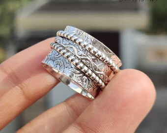 Sterling Silber Spinner Ring: Breites Band Meditation Schmuck