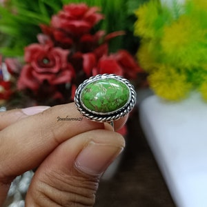 Green Copper Turquoise Ring: Handmade 925 Sterling Silver Boho Statement Ring