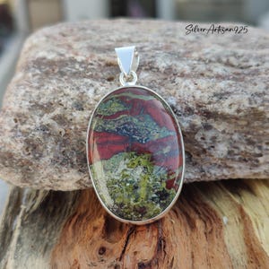 Dragon Bloodstone Pendant: Handmade 925 Sterling Silver Oval Gemstone