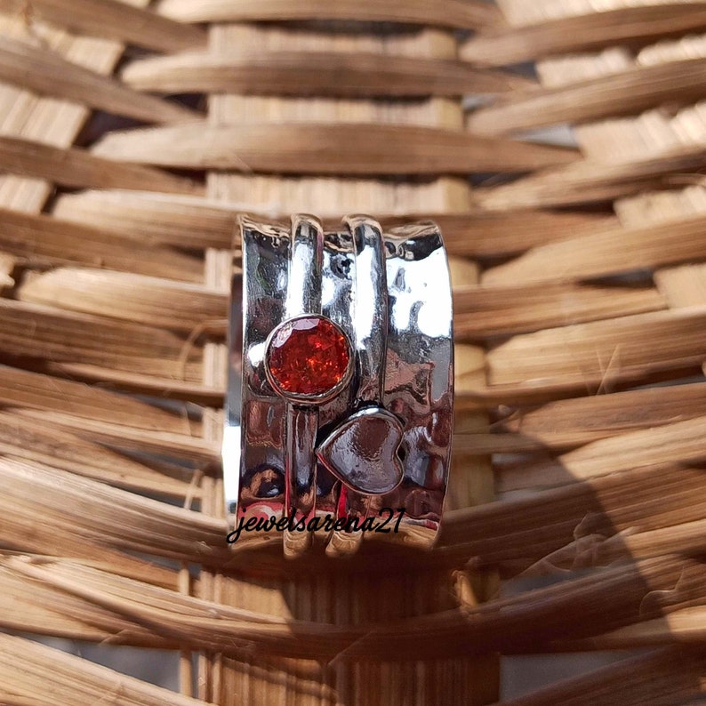 Worry Ring Anxiety Ring Garnet Spinner Ring Gemstone Spinner Ring Women Ring Garnet Ring 925 Silver Ring Spinner Ring Fidget Ring