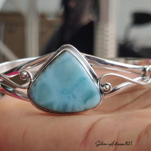 Larimar Gemstone Bangle&#39; 925 Sterling Silver Jewelry&#39; Designer Adjustable Cuff Bangle&#39; Handcrafted  Bangle For Women&#39; Perfect Gift For Her