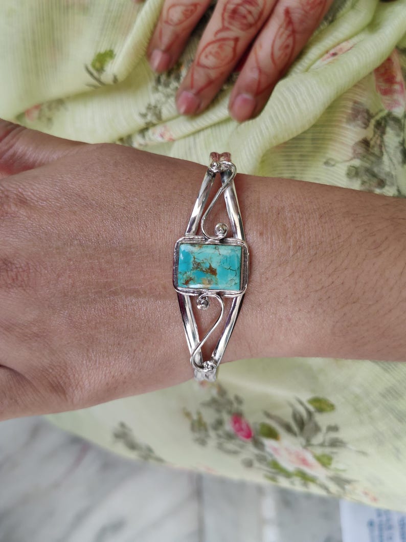 Kingman Turquoise Bangle: Handcrafted 925 Sterling Silver Cuff Bracelet image 8