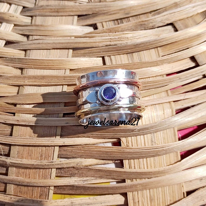 Mediation Ring Amethyst Ring,Spinner Ring,925 Sterling Silver Ring,Handmade Ring,Women Ring,Anxiety Ring,Amethyst Spinner Ring,Gift For Her