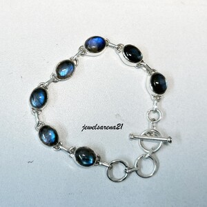 Natural Labradorite Bracelet: 925 Sterling Silver Gemstone Charm