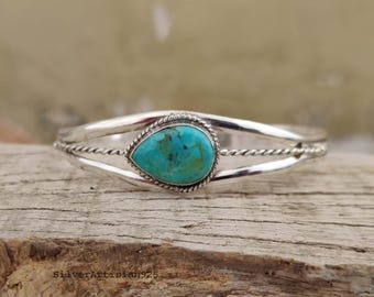 Kingman Turquoise Silver Bangle: Twisted Wire Handcrafted Bracelet
