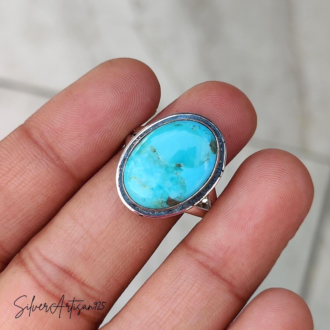Oval Kingman Turquoise Ring /925 Sterling Silver Boho Ring / Gift for ...