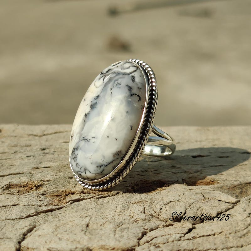 Gallery Darrow STERLING Silver Dendritic Agate Stone Ring Size 8