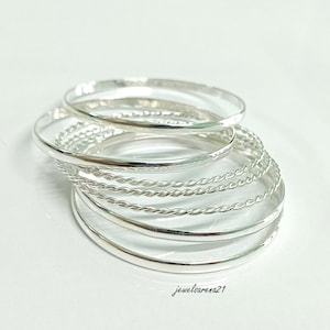 Designer Sterling Silver Bangle Set: Stackable Charm Bangles