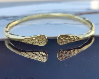 Handcrafted Hammered Brass Cuff Bangle - Adjustable Bracelet