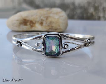 Mystic Topaz Sterling Silver Cuff Bangle - Handmade Women's Jewelry