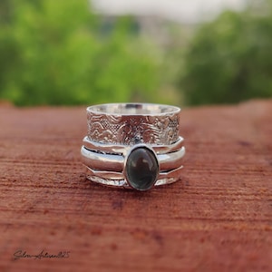 Handcrafted Aquamarine Spinner Ring: Sterling Silver Wide Band
