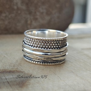 Sterling Silver Three Tone Spinner Ring: Handmade Meditation Jewelry