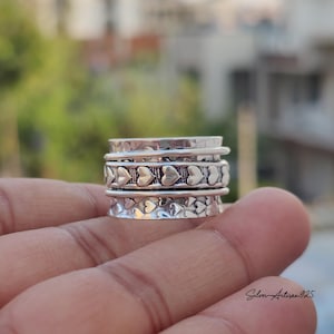 Three Tone Spinner Ring,, Silver Handcraft Ring For Women,, Heart Designer Band Ring For Gift,, Expensive Spinner Ring,, Daily Wear Ring,,,