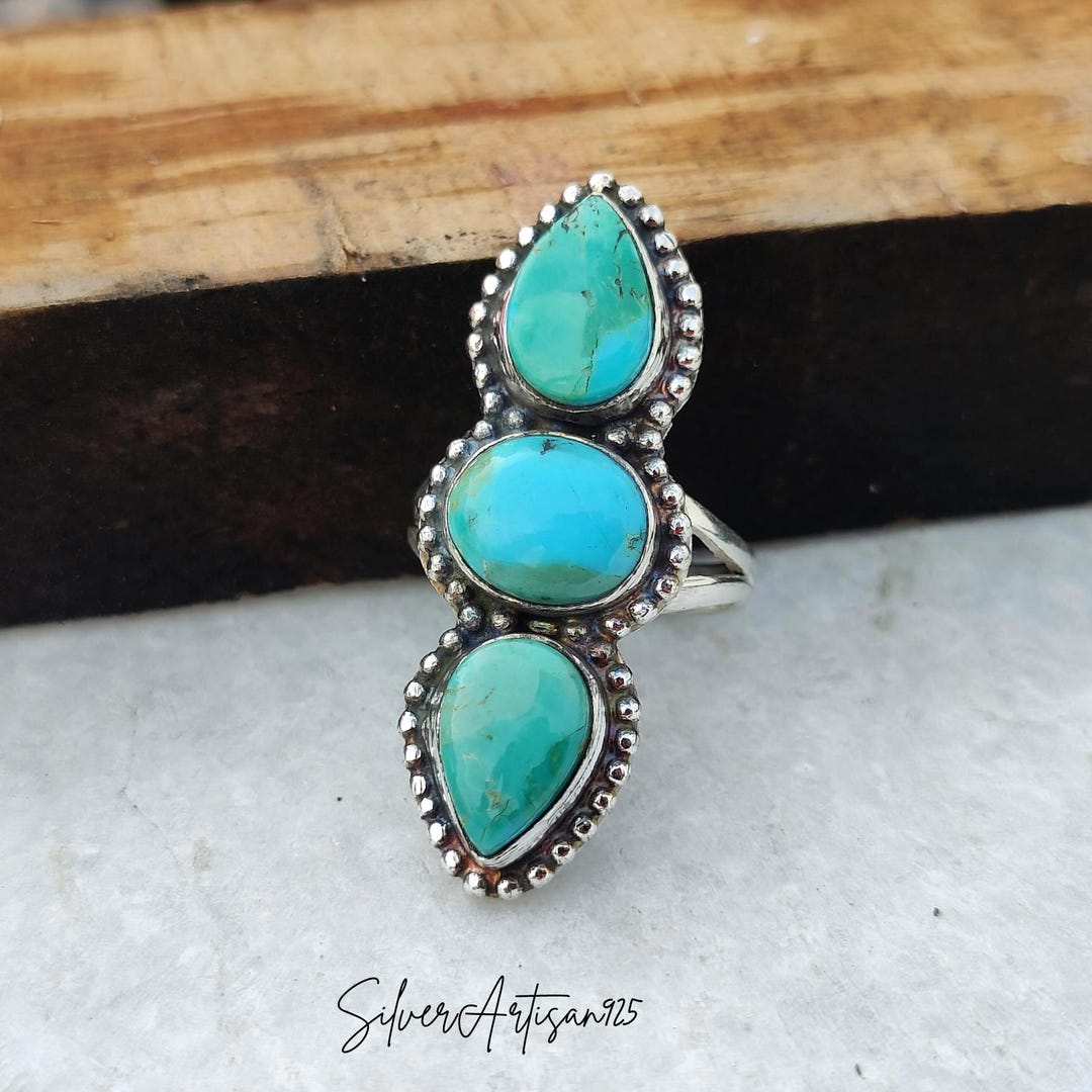 Kingman Turquoise Sterling Silver Ring - Southwest Boho Gemstone ...