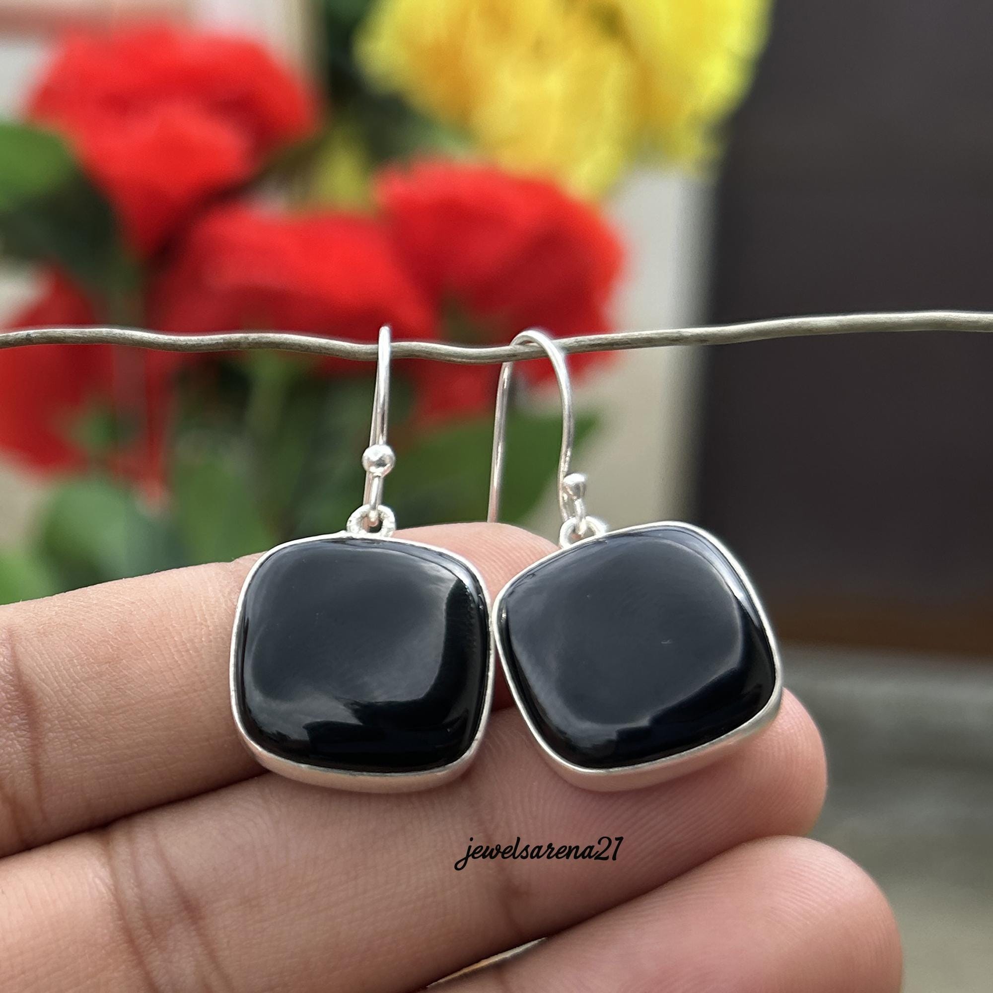 925 Silver Square Onyx Earrings - Etsy