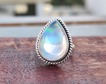 Sterling Silver Aurora Opal Ring - Dainty Gemstone Jewelry