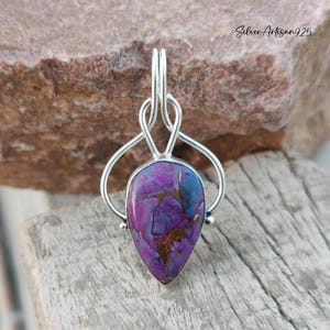 Handmade Purple Copper Turquoise Pendant: Sterling Silver Necklace
