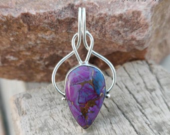 Handmade Purple Copper Turquoise Pendant: Sterling Silver Necklace