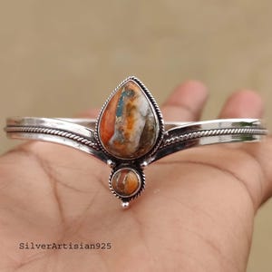 Oyster Copper Turquoise Bangle/ 925 Silver Jewelry/ Gemstone Bracelet/ Designer Handcrafted Bangle/ Adjustable Cuff Bracelet/ Gift For Her