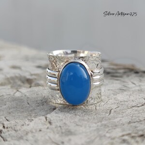 Blue Chalcedony Ring: Handmade 925 Sterling Silver Oval Gemstone