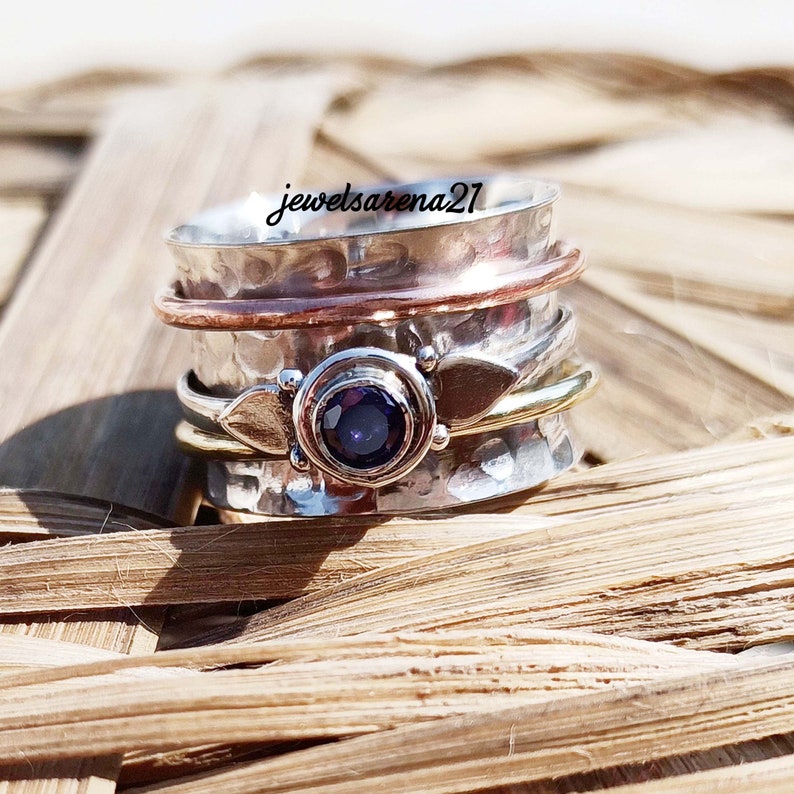 Mediation Ring Amethyst Ring,Spinner Ring,925 Sterling Silver Ring,Handmade Ring,Women Ring,Anxiety Ring,Amethyst Spinner Ring,Gift For Her
