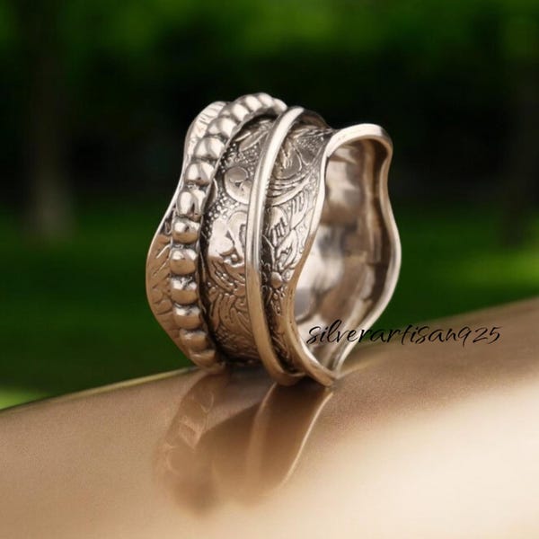 Boho Sterling Silver Spinner Ring: Anxiety Fidget Ring