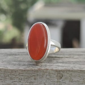 Kingman Turquoise Ring: Oval Sterling Silver Handmade Jewelry Carnelian
