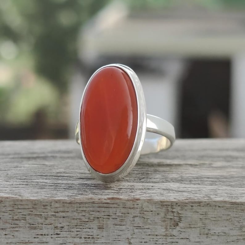 Kingman Turquoise Ring: Oval Sterling Silver Handmade Jewelry Carnelian